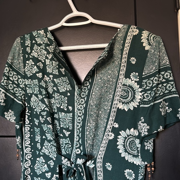 Emblem Dark Green And White Floral Pattern Beaded Maxi Dress - Picture 7 of 8